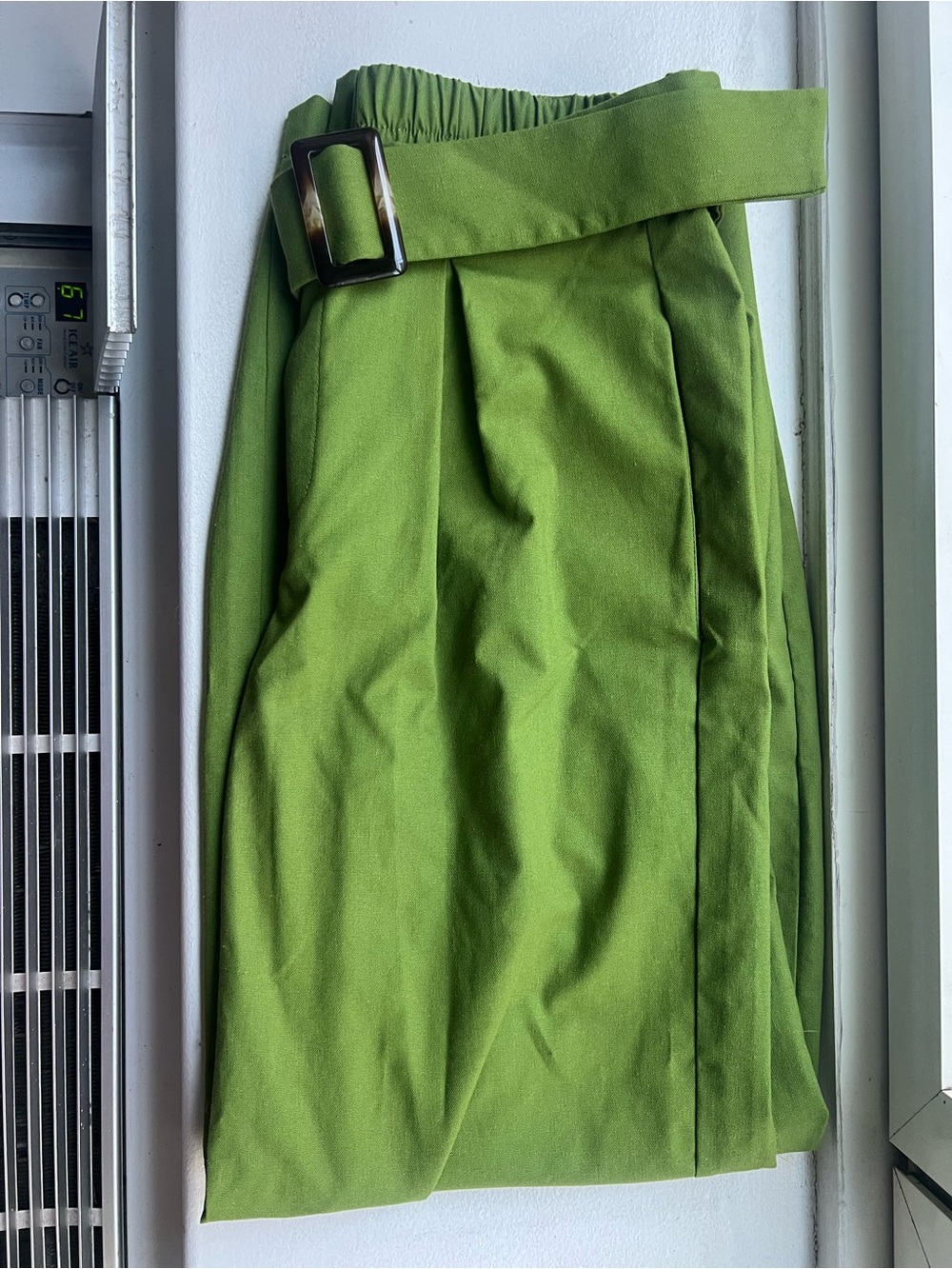Green High-Waist Belted Wide Leg Trousers